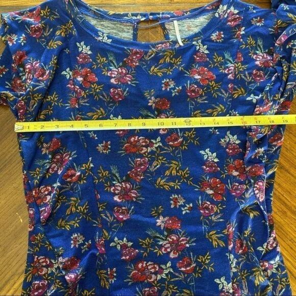 Free People Large Boho Floral 3/4 Sleeve Ruffle Shirt Blue Dock Street - Picture 7 of 9